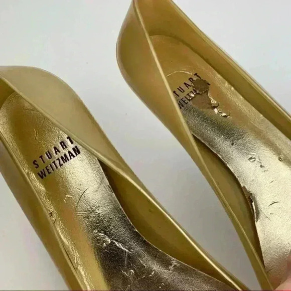 Stuart Weitzman womens ballet flats size 7 gold jelly Pearl balletcore beach - Picture 11 of 13